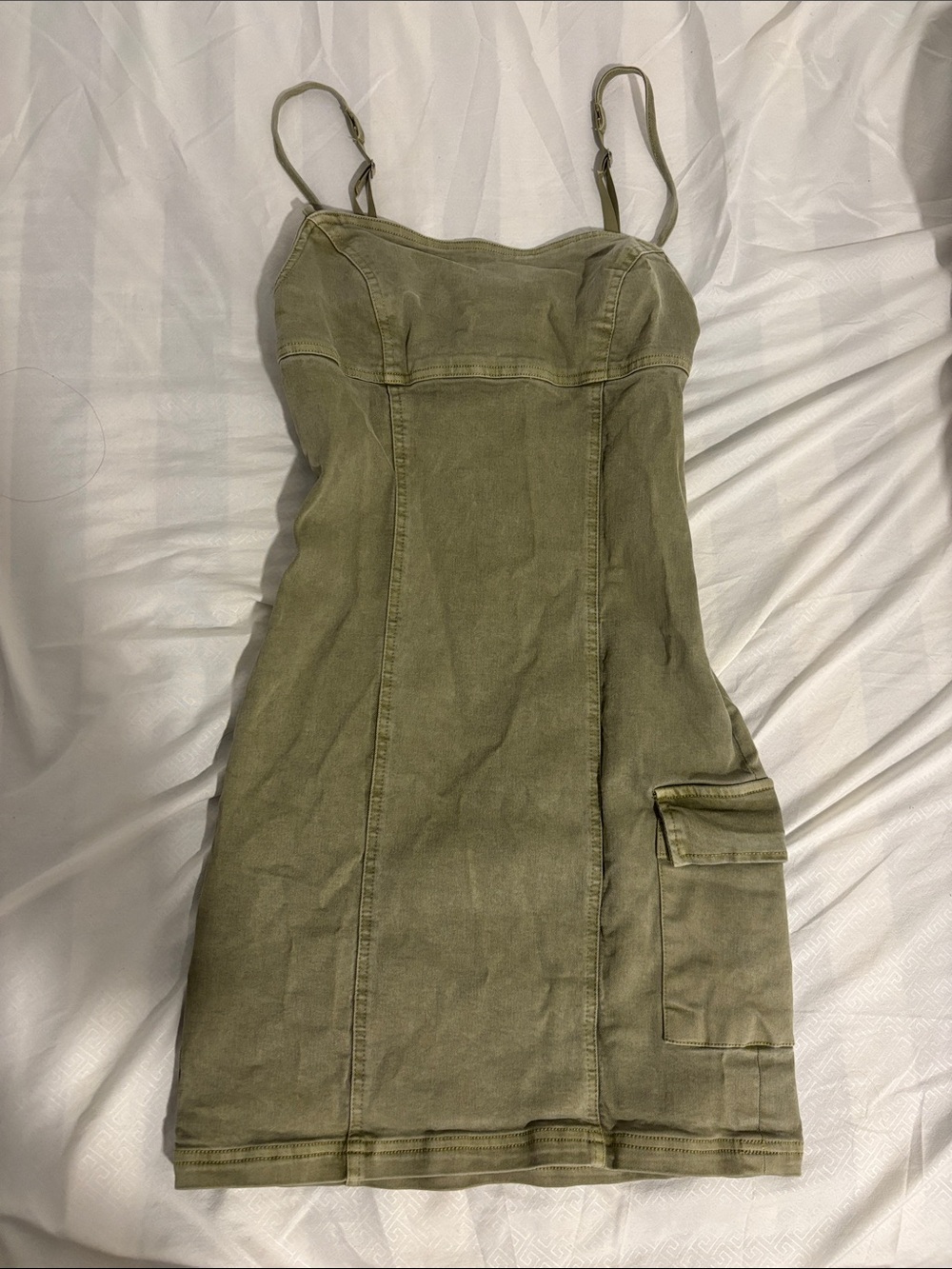 Baddie Fitted Sage green urban outfitters denim Cargo Mini Dress
